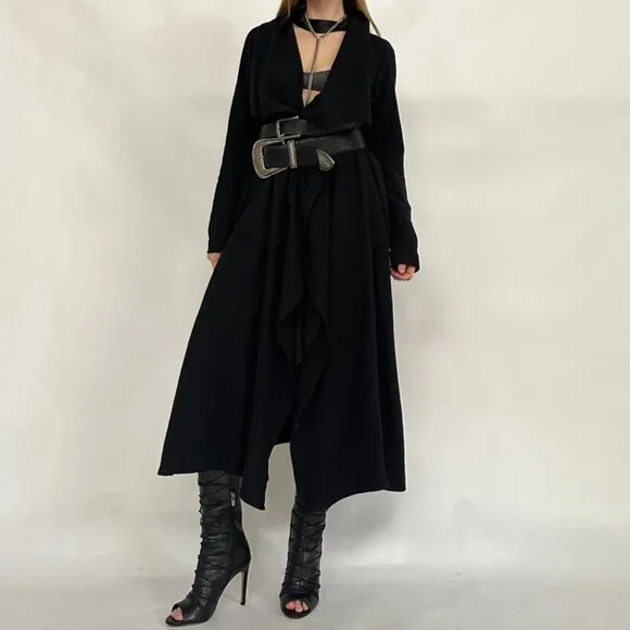 Sarah Pacini Wool Black Duster Jacket - Picture 1 of 9